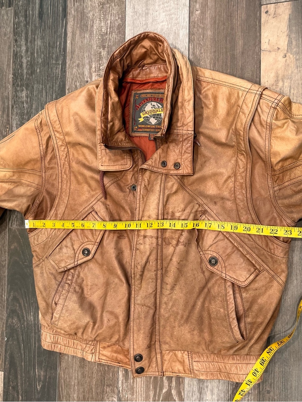 Adventure Bound Distressed Leather Bomber Jacket Brown M Men Vintage - Picture 12 of 15